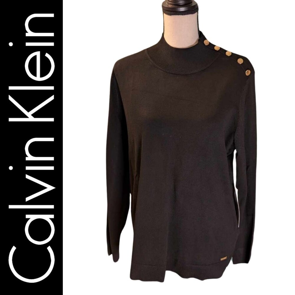 Calvin Klein Mock Neck Sweater Gold Hardware Size Large 🖤💛
